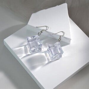 Ice Cube Earrings – Clear Plastic – Lightweight Dangles